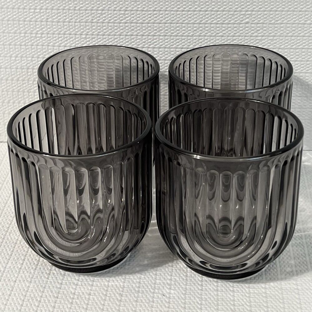 Gatsby ART DECO Set of 4 On The Rocks Smoky Gray Glasses Bar 11oz 325ml Apollo